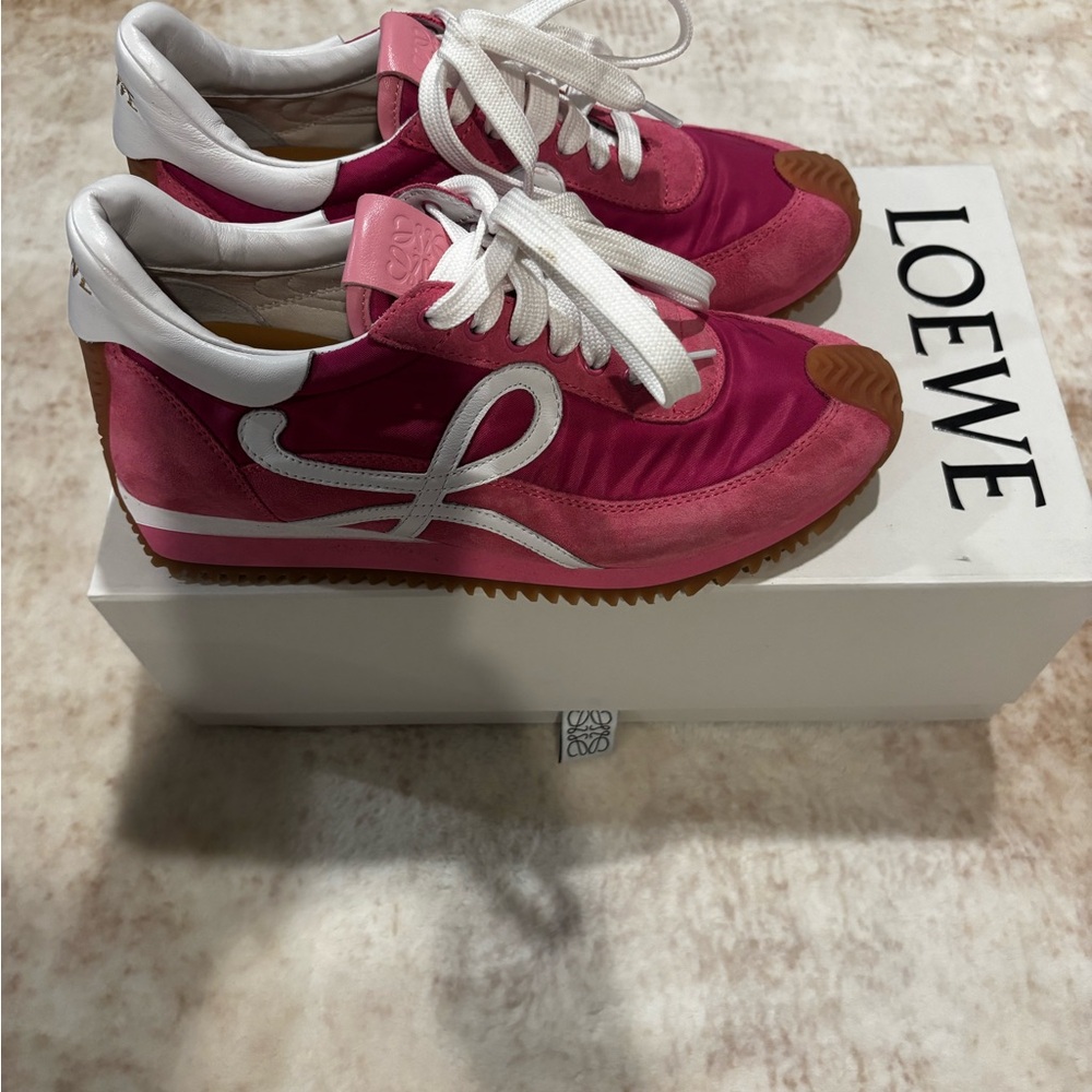 Loewe Women's Vibrant Pink and White Sneakers